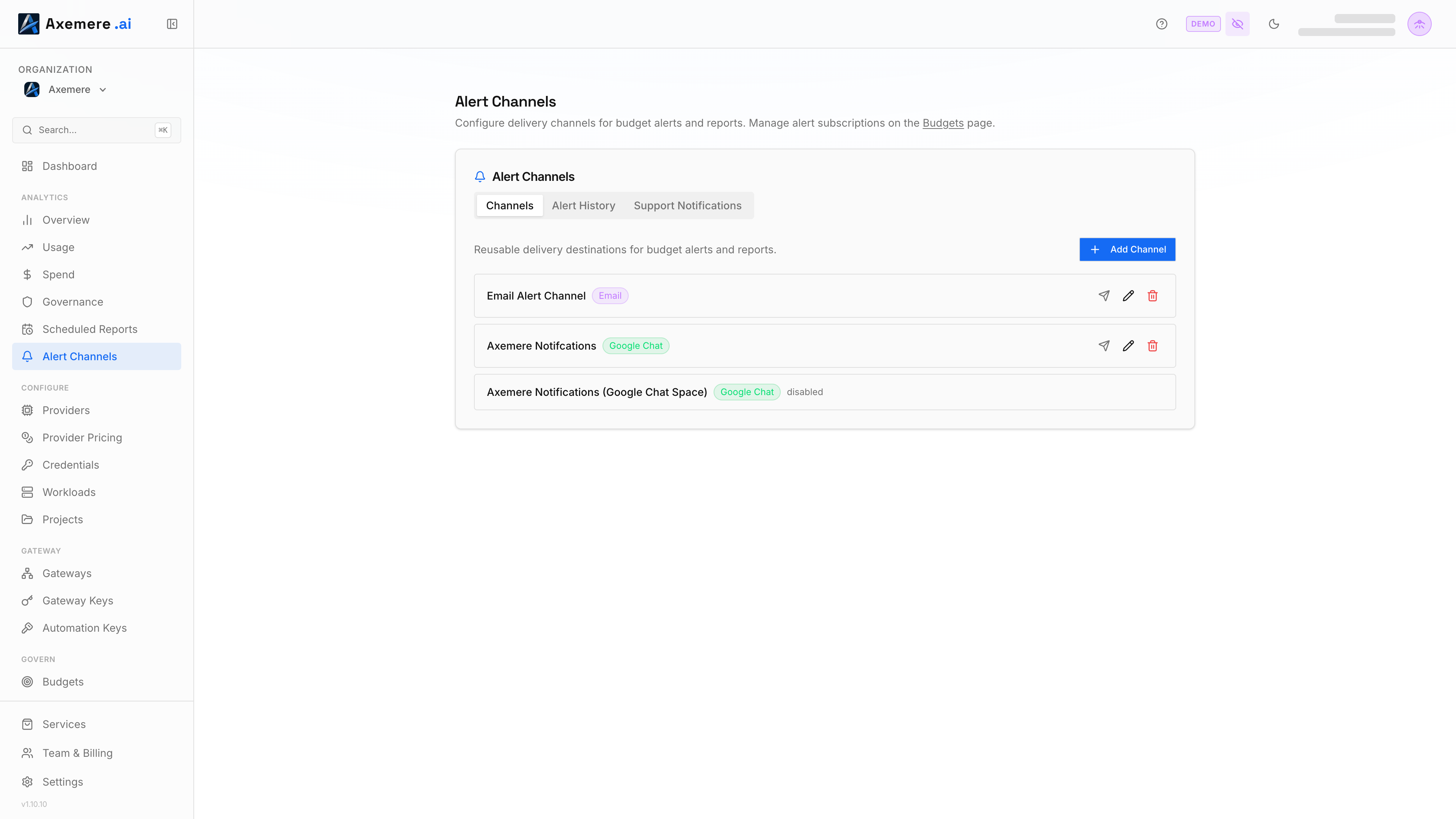 Axemere Console — Alert Channels