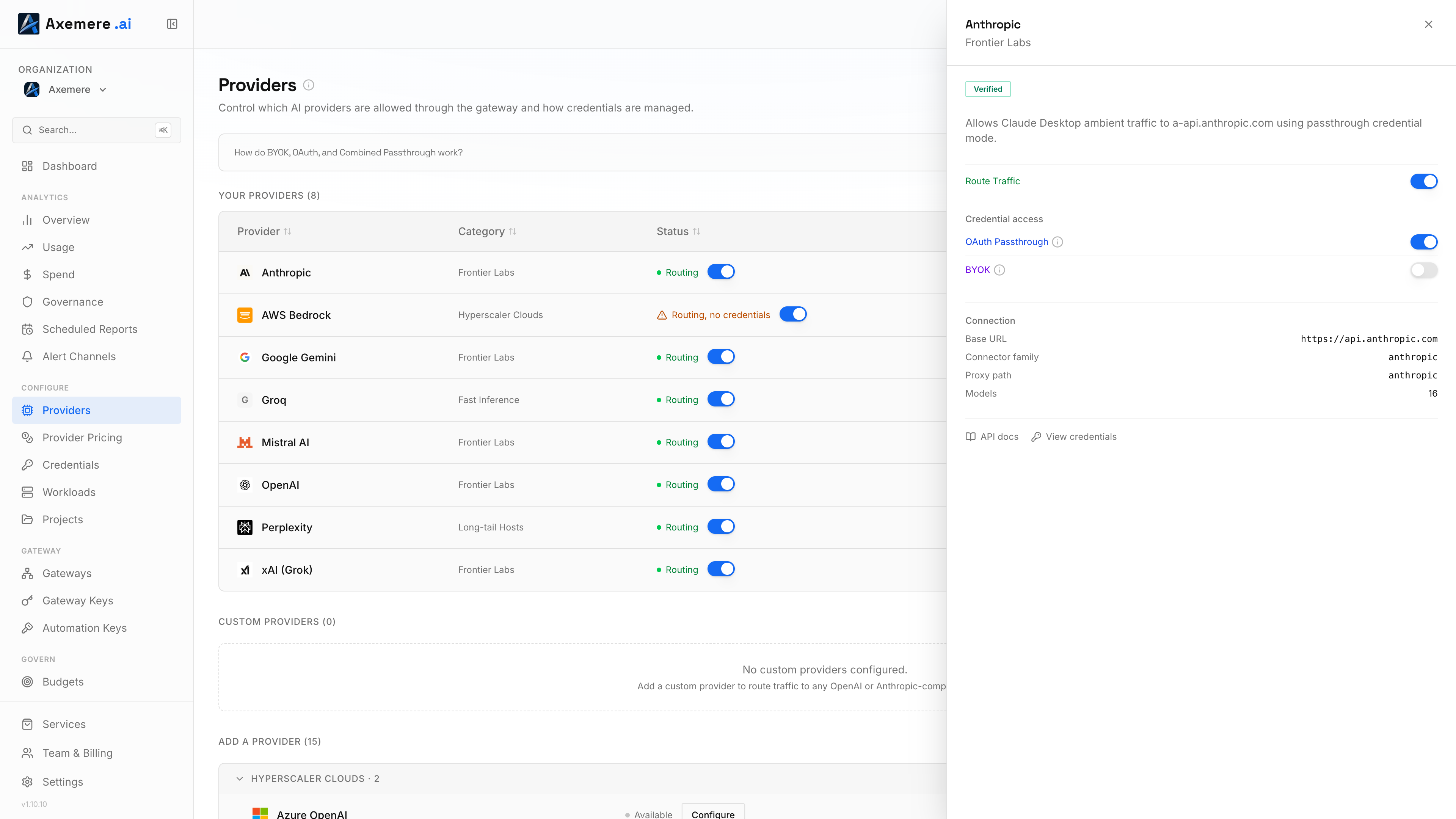 Axemere Console — Provider Detail
