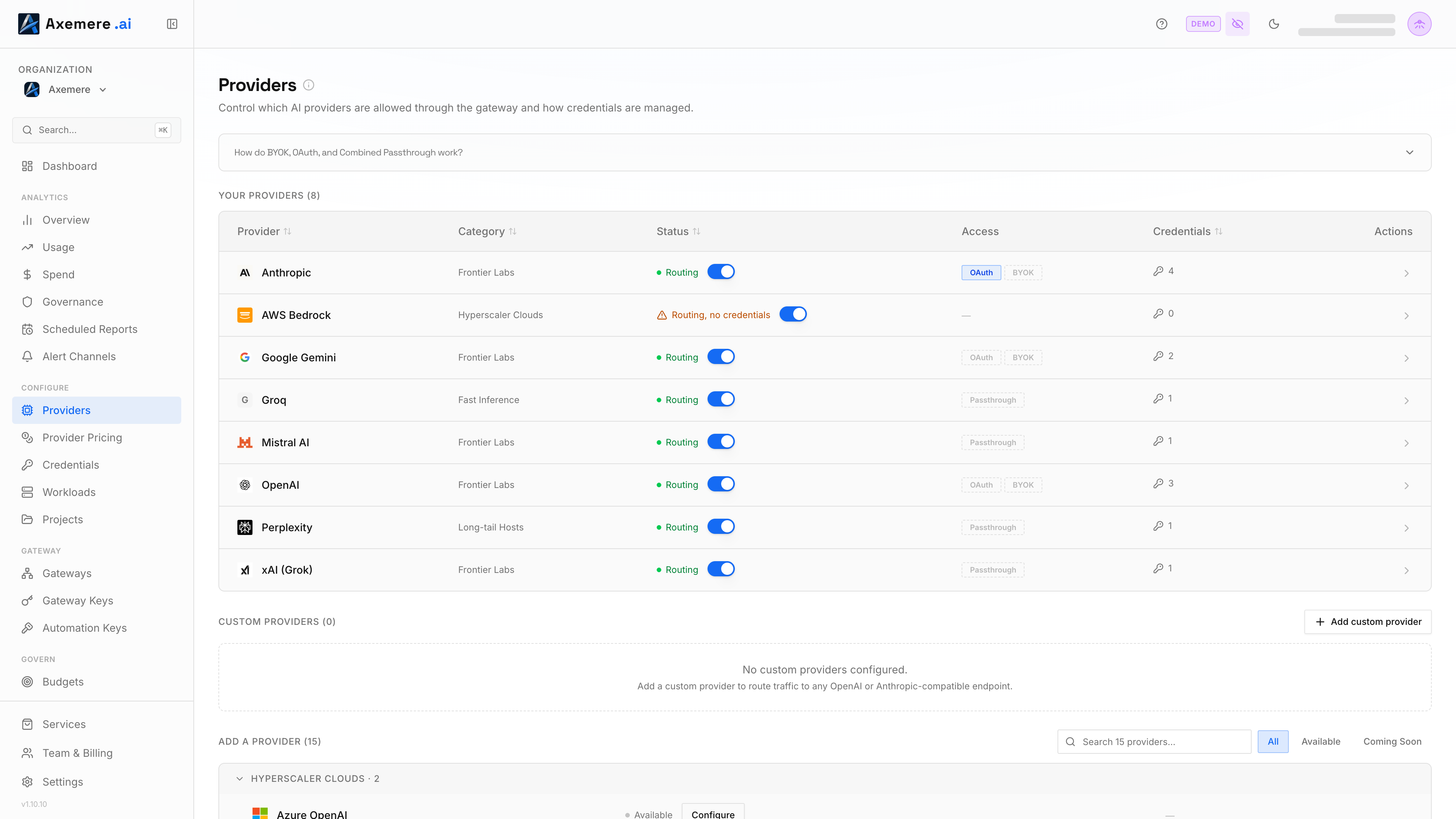 Axemere Console — Providers