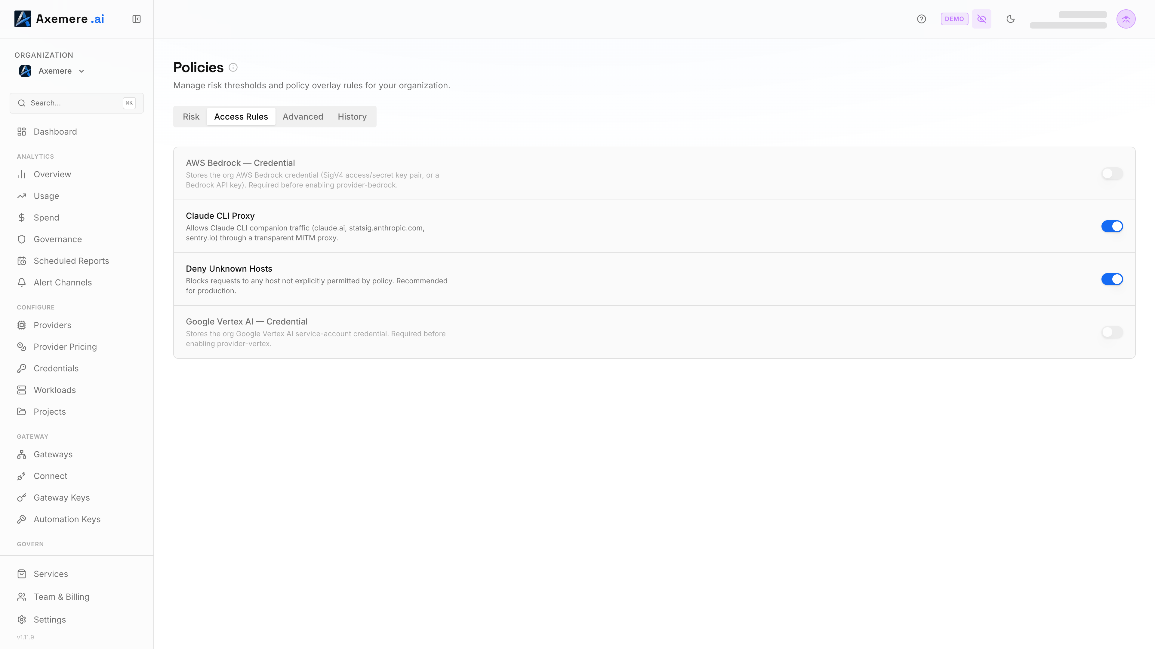 Axemere Console — Policies (Access Rules)