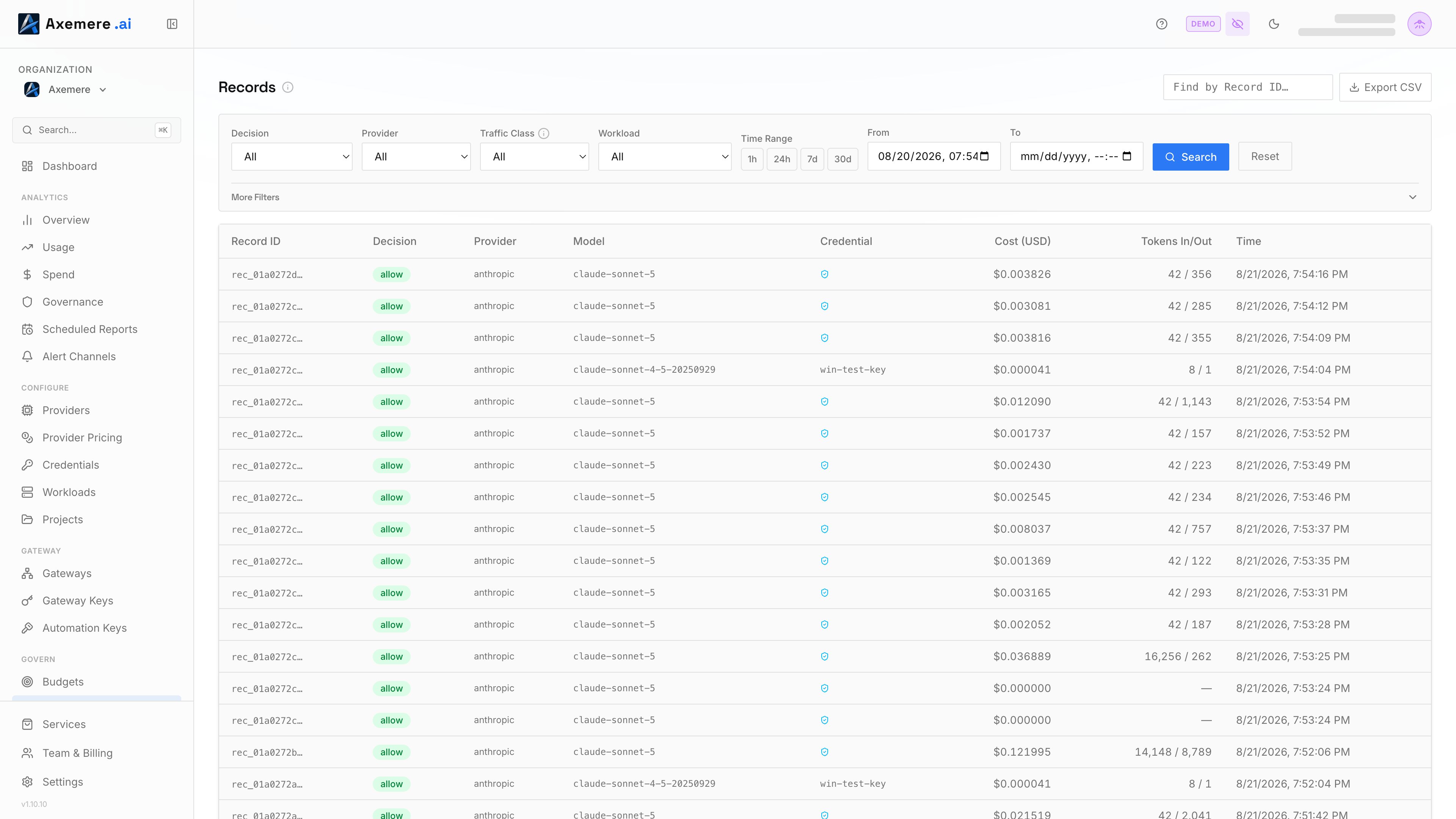 Axemere Console — Records
