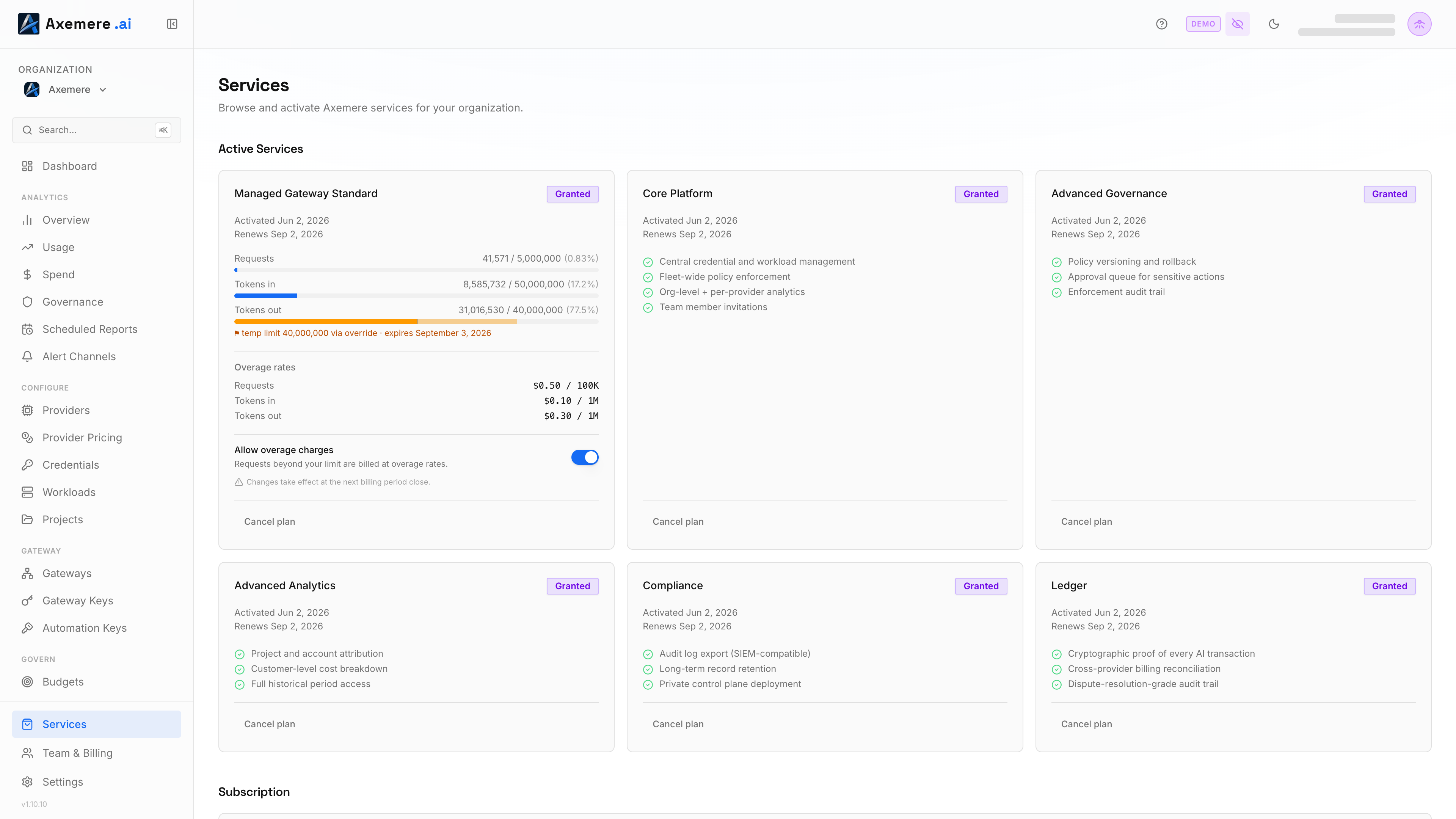 Axemere Console — Services